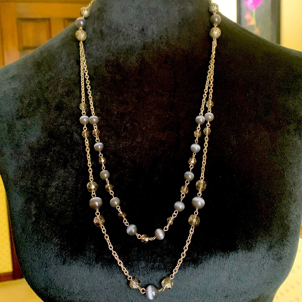 Vintage grey, blue and silver color double strands necklace